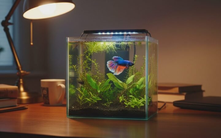 Five-gallon planted desktop aquarium with a single betta, the honest stocking answer