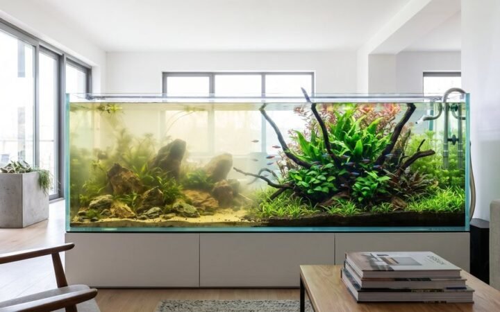 An aquarium going from cloudy to crystal clear planted water
