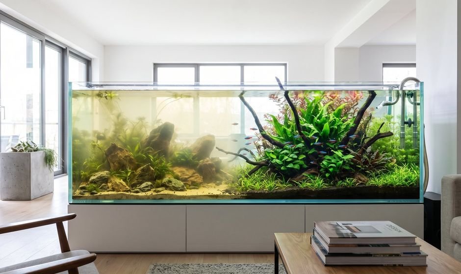 An aquarium going from cloudy to crystal clear planted water