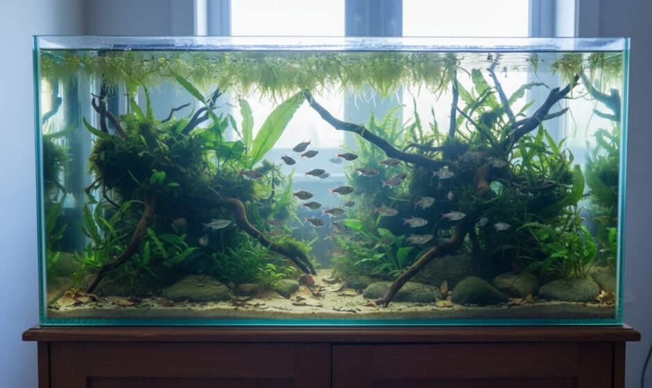 Unheated planted tank with white cloud minnows, fish that thrive at room temp