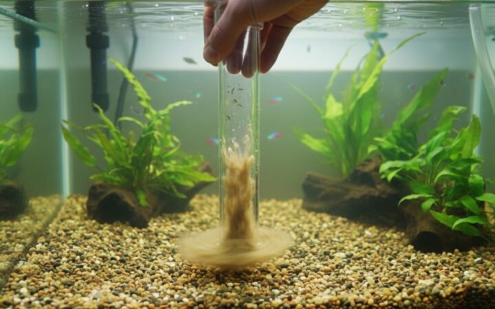 Gravel vacuum pulling debris from substrate during a partial water change