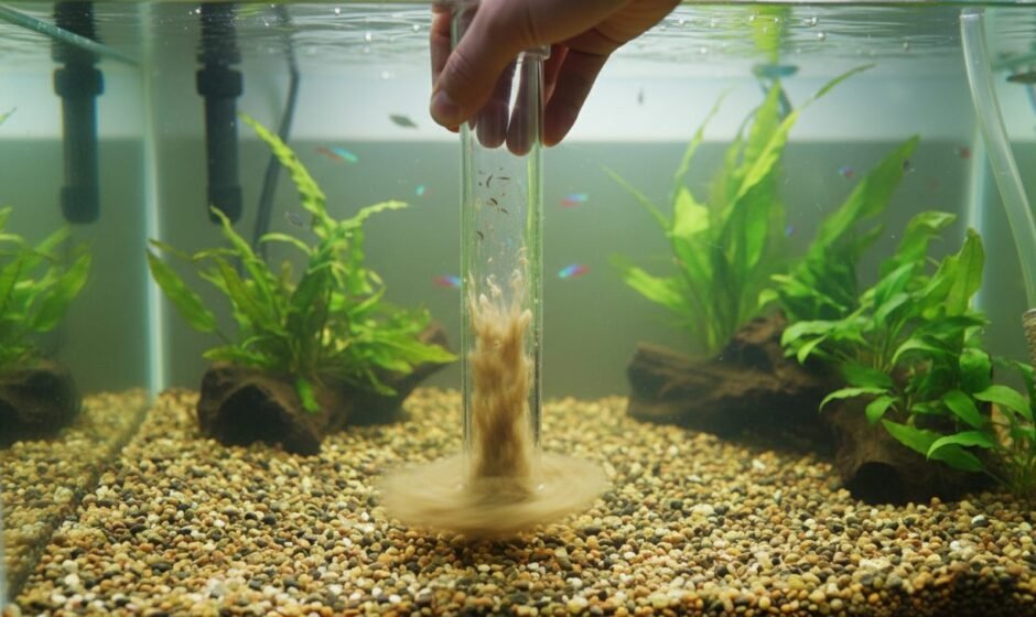 Gravel vacuum pulling debris from substrate during a partial water change
