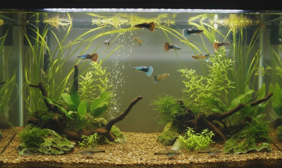 Guppies and cory catfish sharing a planted tank with no fin-nipping risk