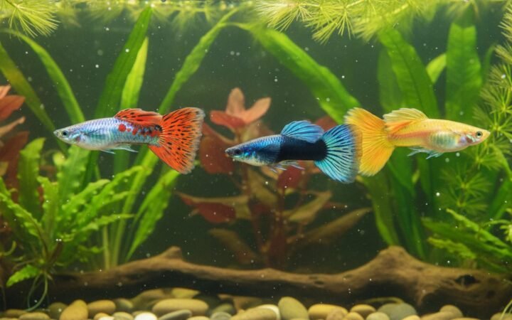 Male guppies in hard, clean water, the conditions the species is built for