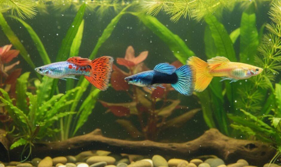 Male guppies in hard, clean water, the conditions the species is built for