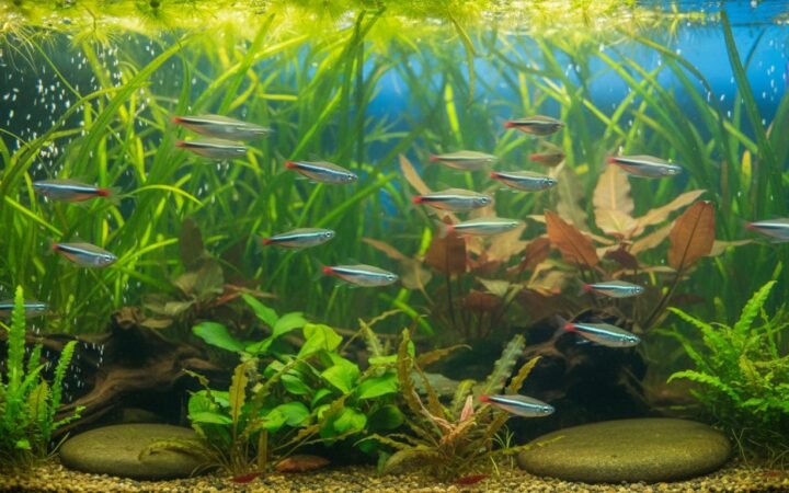 Zebra danio school in motion, forgiving fish that shrug off beginner mistakes