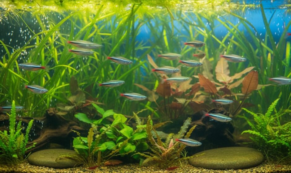 Zebra danio school in motion, forgiving fish that shrug off beginner mistakes
